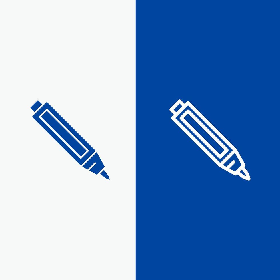 linha de lápis de caneta educacional e ícone sólido de glifo banner azul linha e ícone sólido de glifo banner azul vetor
