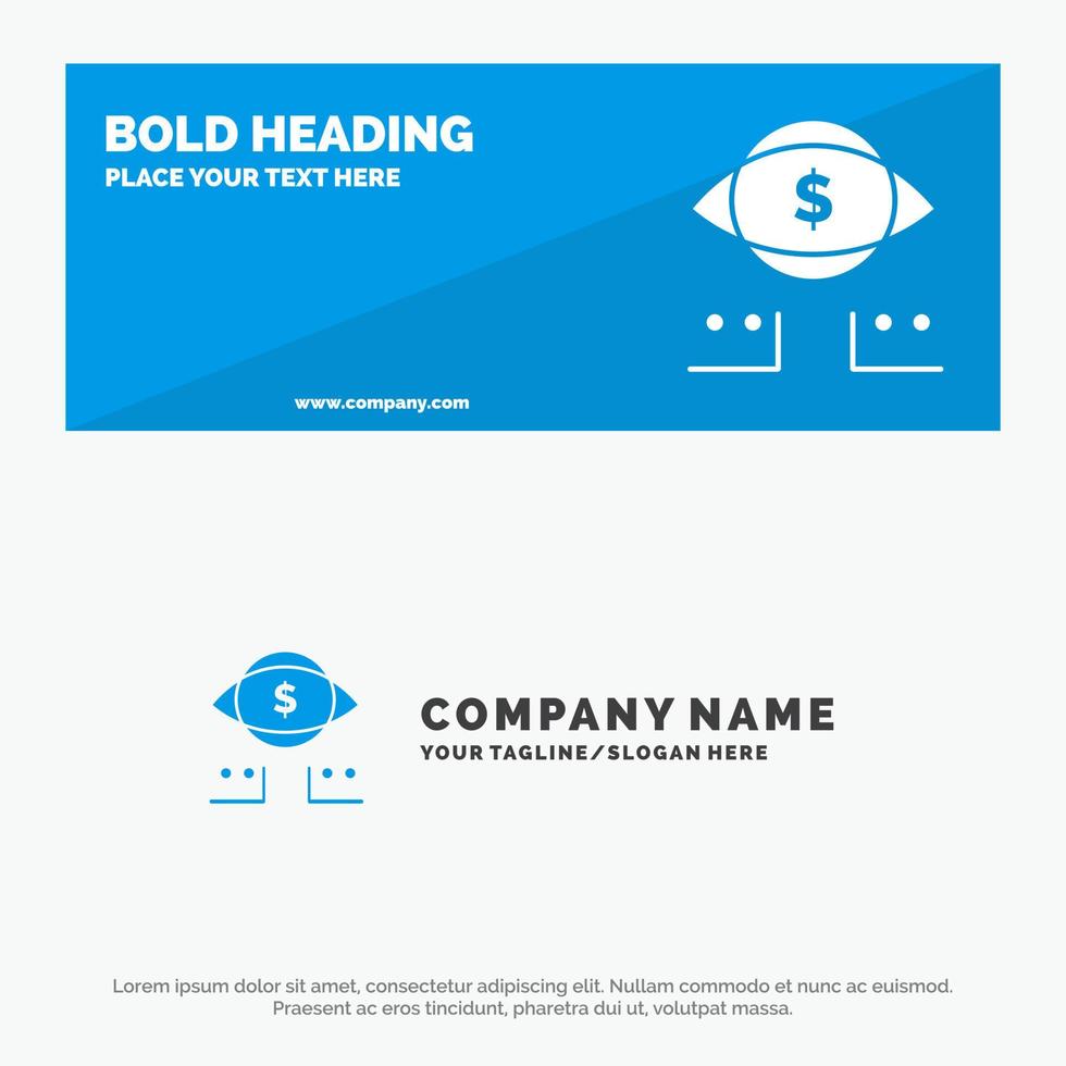 banner de site de ícone sólido digital de marketing de dólar de olho e modelo de logotipo de negócios vetor