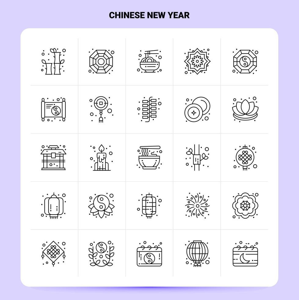 delinear 25 conjunto de ícones do ano novo chinês vetor design de estilo de linha ícones pretos conjunto de pictograma linear pacote de ideias de negócios móveis e web design ilustração vetorial