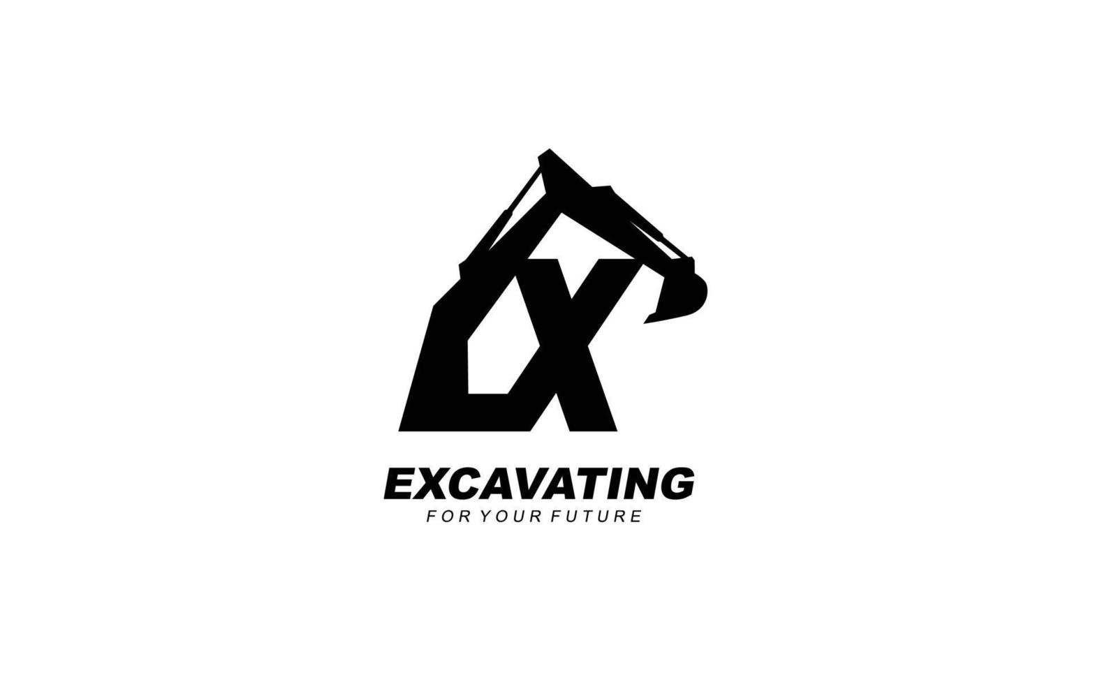 x escavadeira de logotipo para empresa de construção. ilustração vetorial de modelo de equipamento pesado para sua marca. vetor