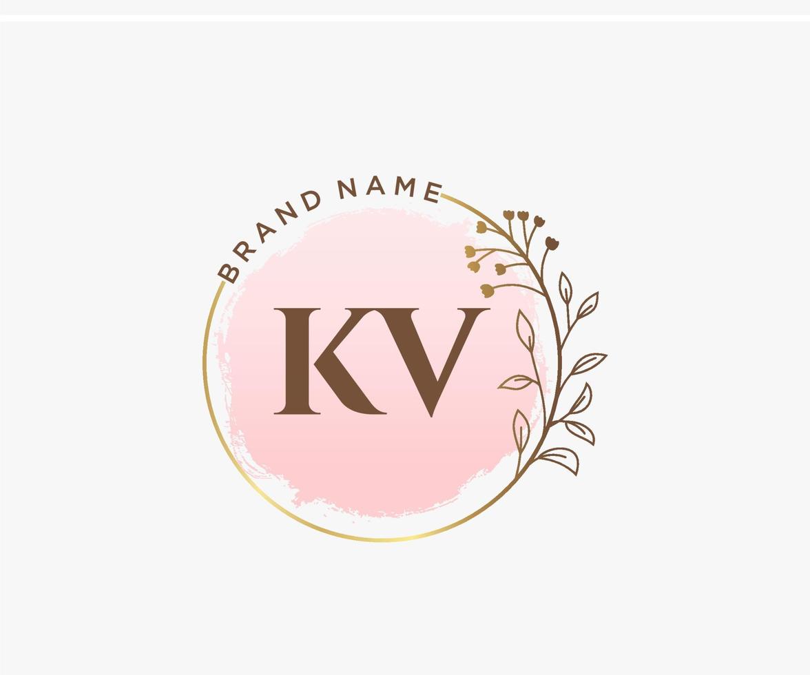 logotipo feminino kv inicial. utilizável para logotipos de natureza, salão, spa, cosméticos e beleza. elemento de modelo de design de logotipo de vetor plana.