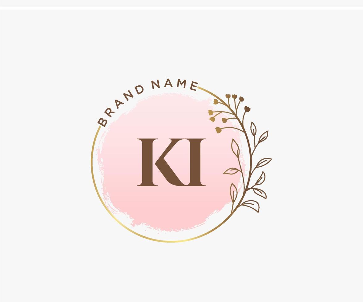 logo feminino inicial ki. utilizável para logotipos de natureza, salão, spa, cosméticos e beleza. elemento de modelo de design de logotipo de vetor plana.