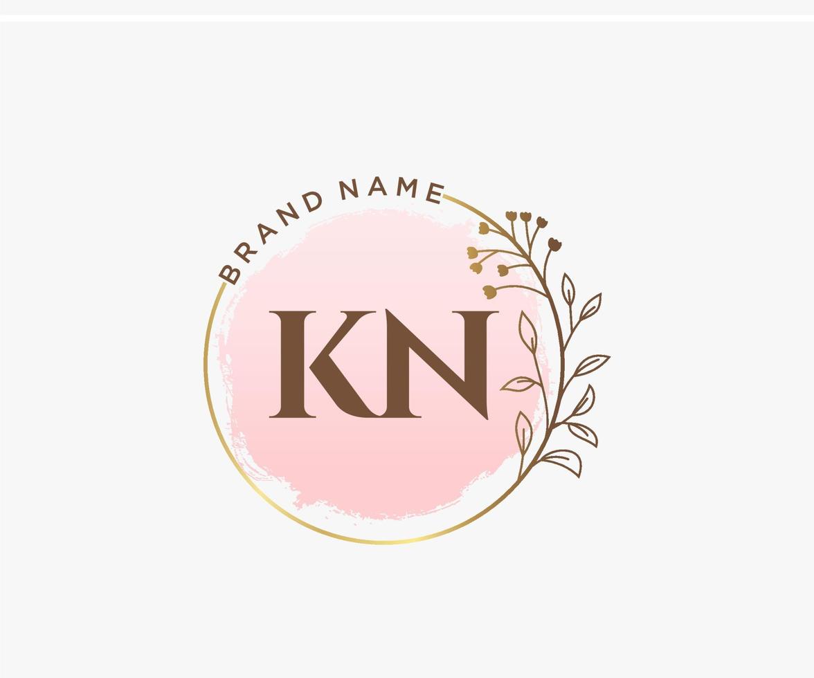 logotipo feminino inicial kn. utilizável para logotipos de natureza, salão, spa, cosméticos e beleza. elemento de modelo de design de logotipo de vetor plana.