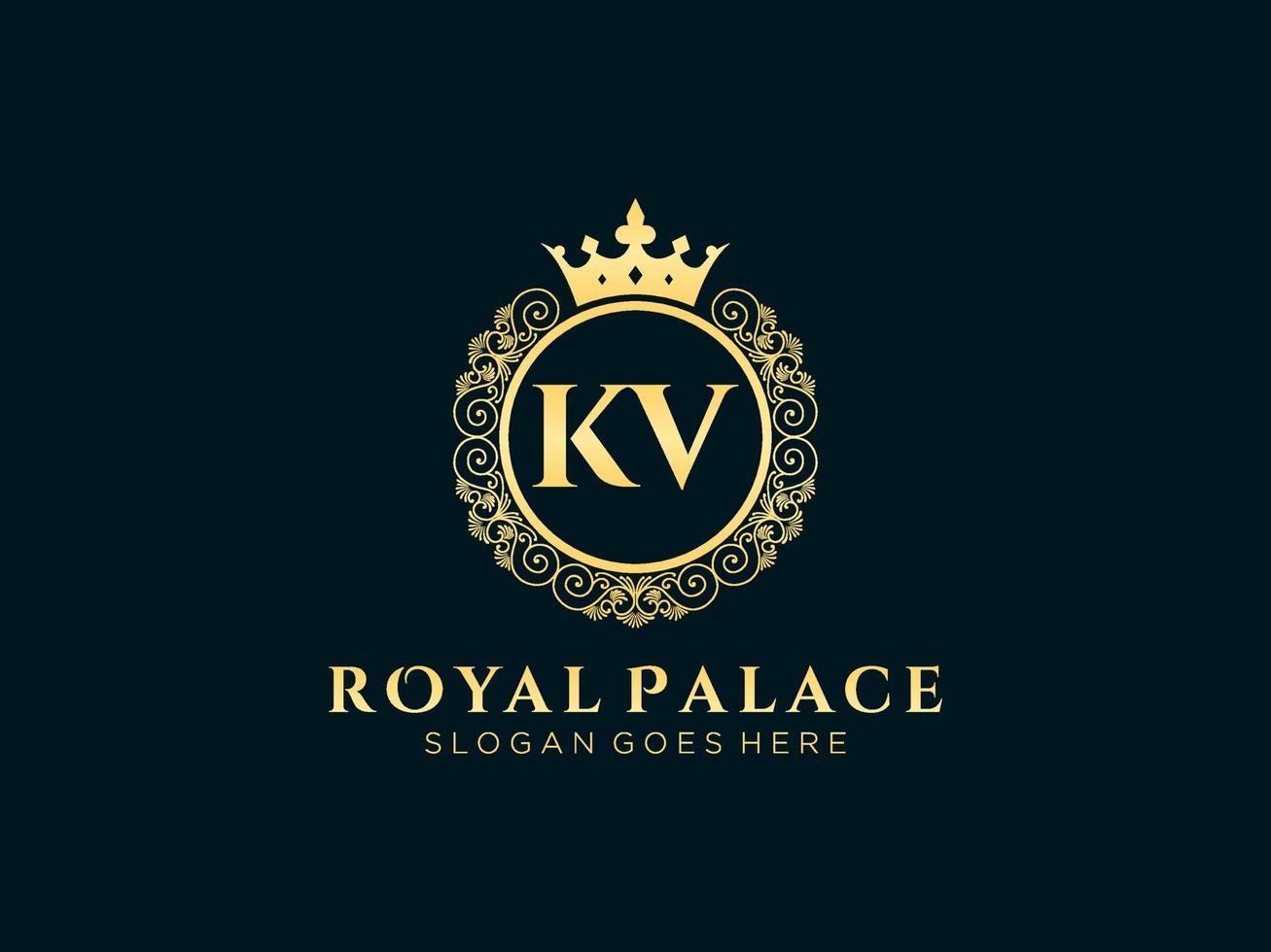 letra kv antigo logotipo vitoriano de luxo real com moldura ornamental. vetor