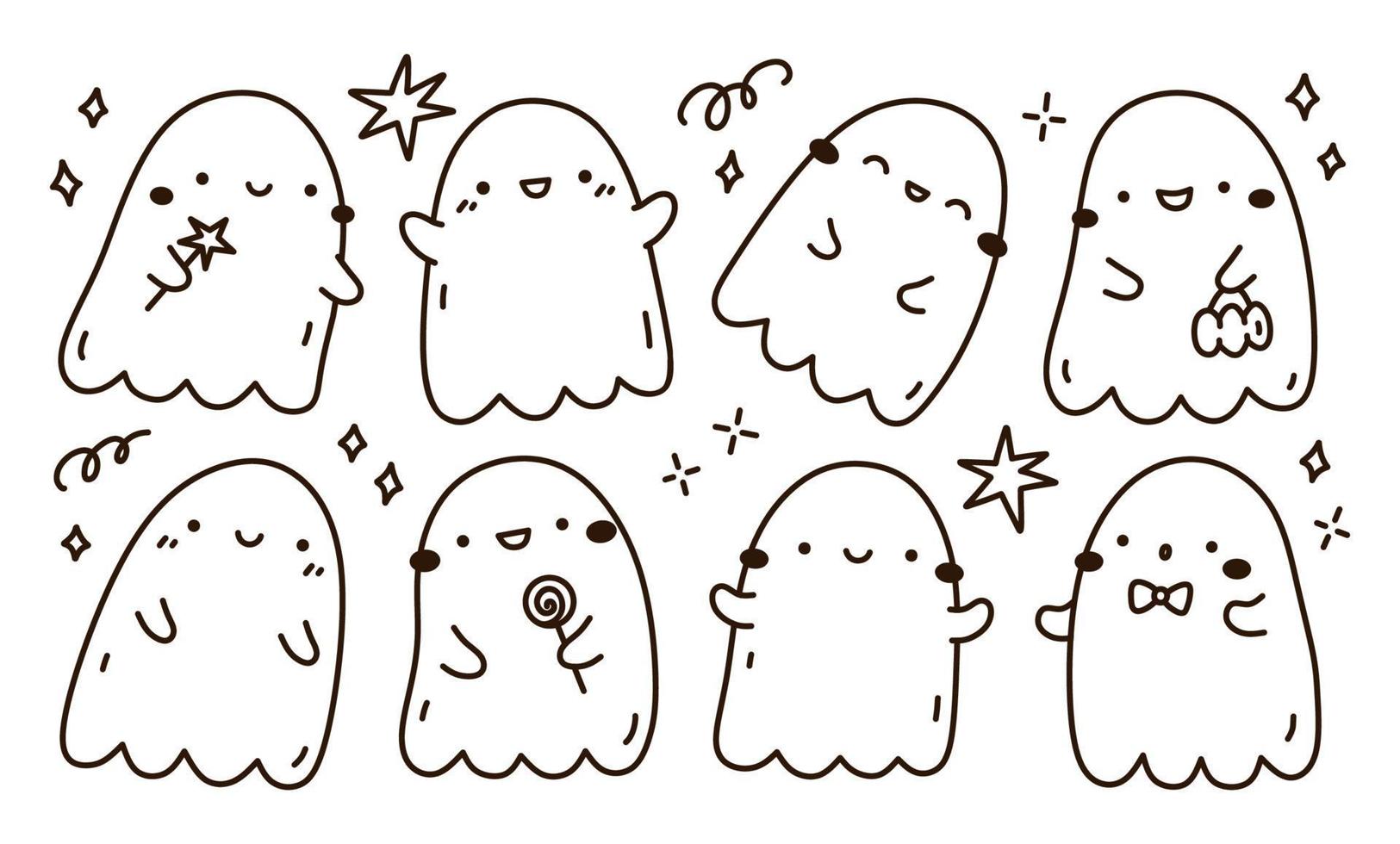 Engraçado Desenho Animado Mão Desenhada Doodle Fantasma Dizendo