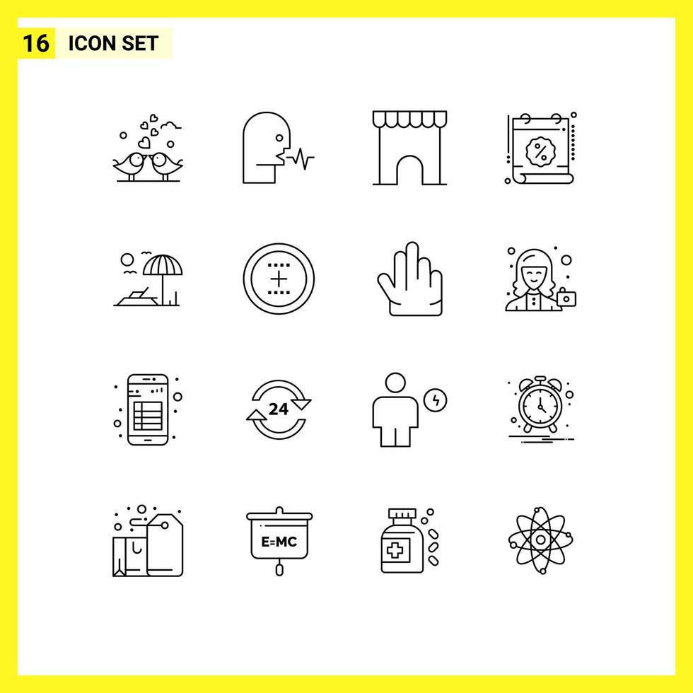 pacote de 16 contornos modernos, sinais e símbolos para mídia impressa na web, como data, data, calendário, mercado de fala, elementos de design vetorial editável vetor