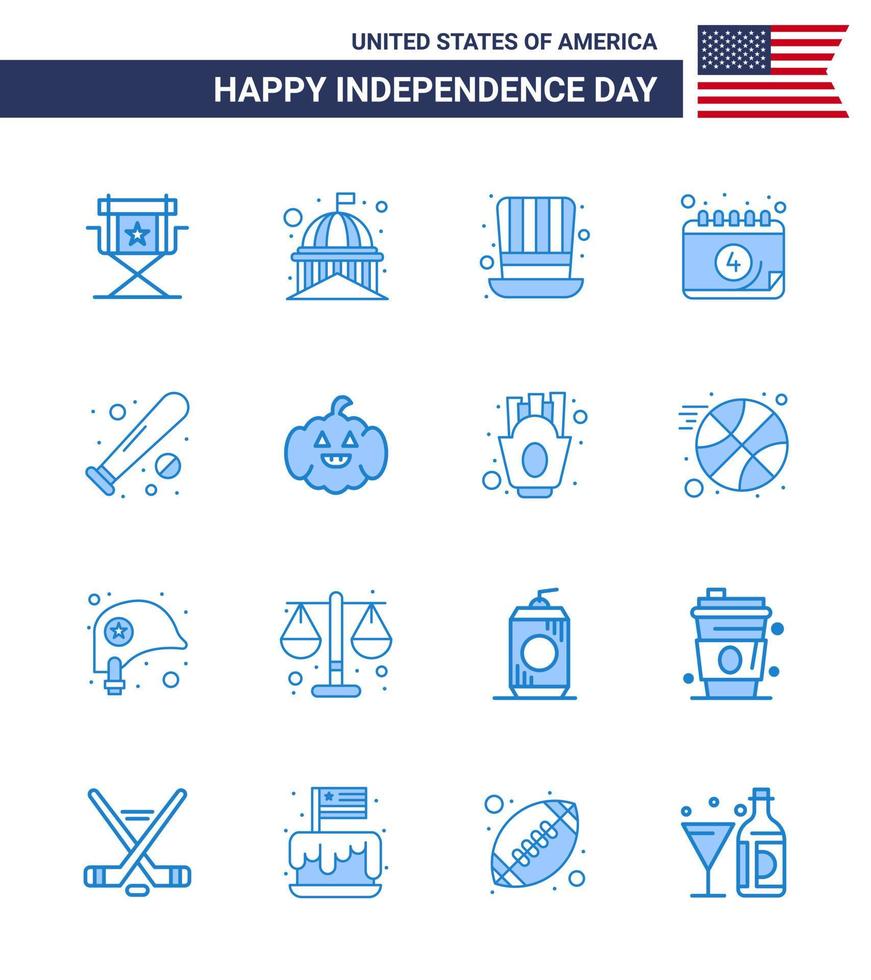 16 sinais azuis para o calendário do dia da independência dos eua presidentes americanos dos eua editáveis elementos de design do vetor do dia dos eua