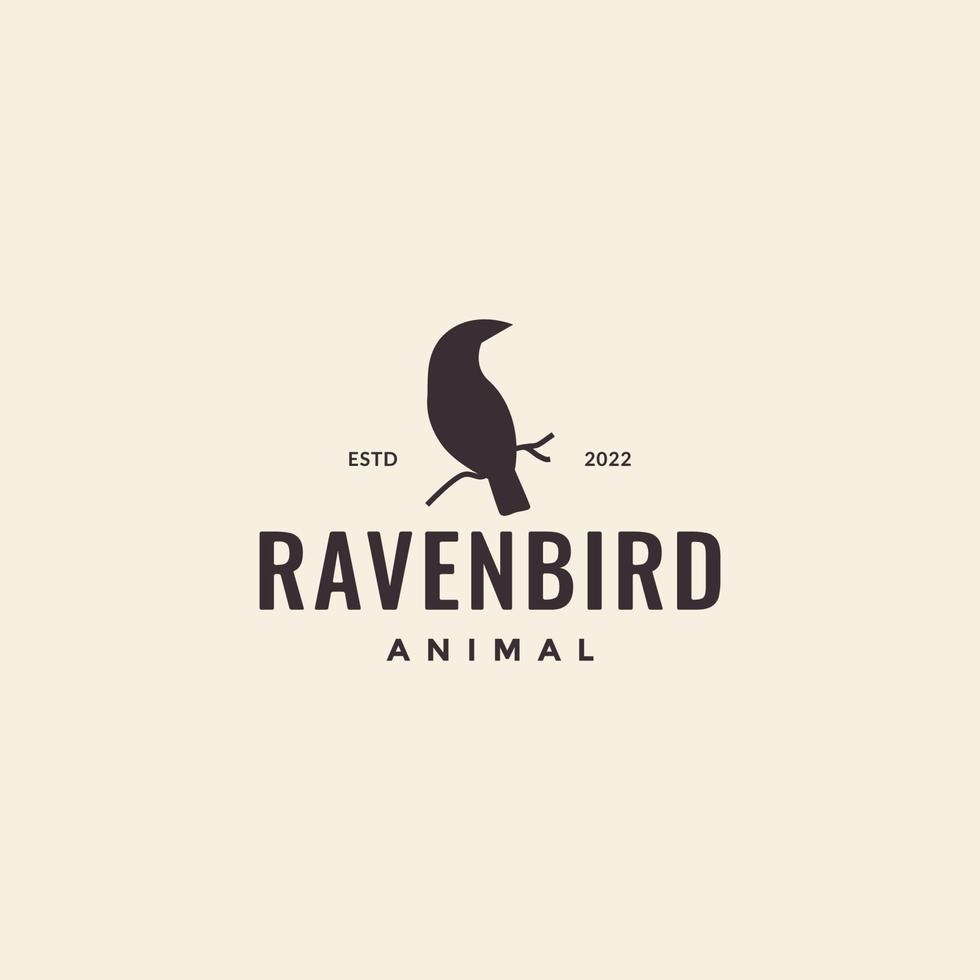 pássaro corvo com vetor de design de logotipo vintage hipster de árvore de galho