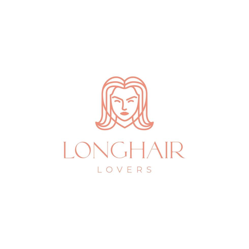 cabeça estética cabelo feminino linha de amor vetor de design de logotipo minimalista