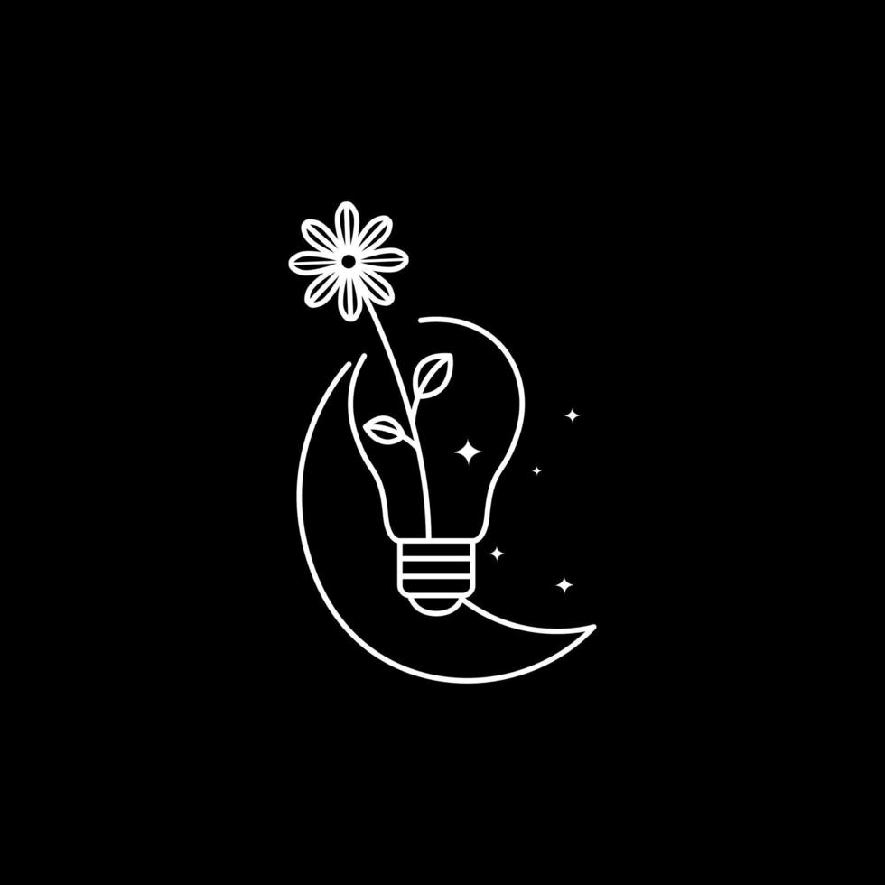 crescente com idéia de lâmpada de bulbo flores vetor de design de logotipo minimalista