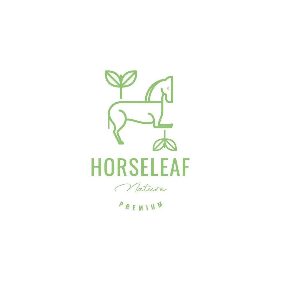 cavalo com linha de folhas vetor de design de logotipo moderno minimalista