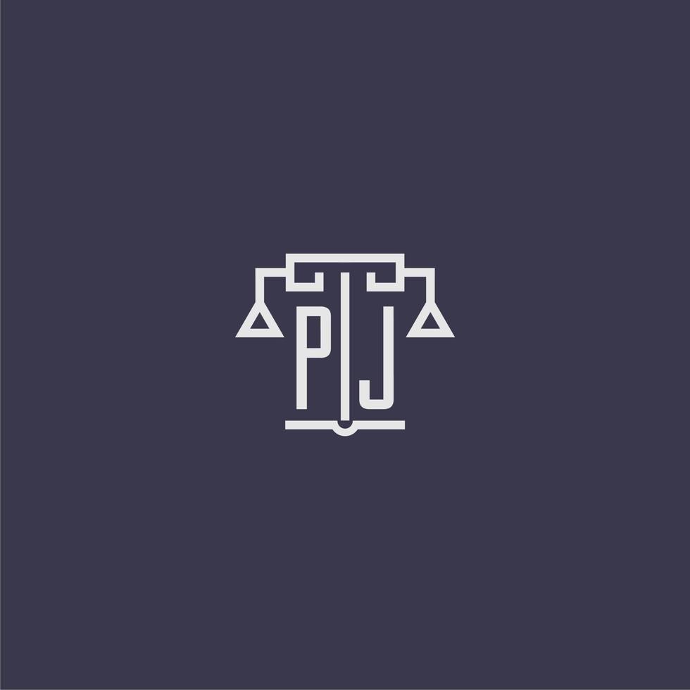 pj monograma inicial para logotipo de escritório de advocacia com imagem vetorial de escalas vetor