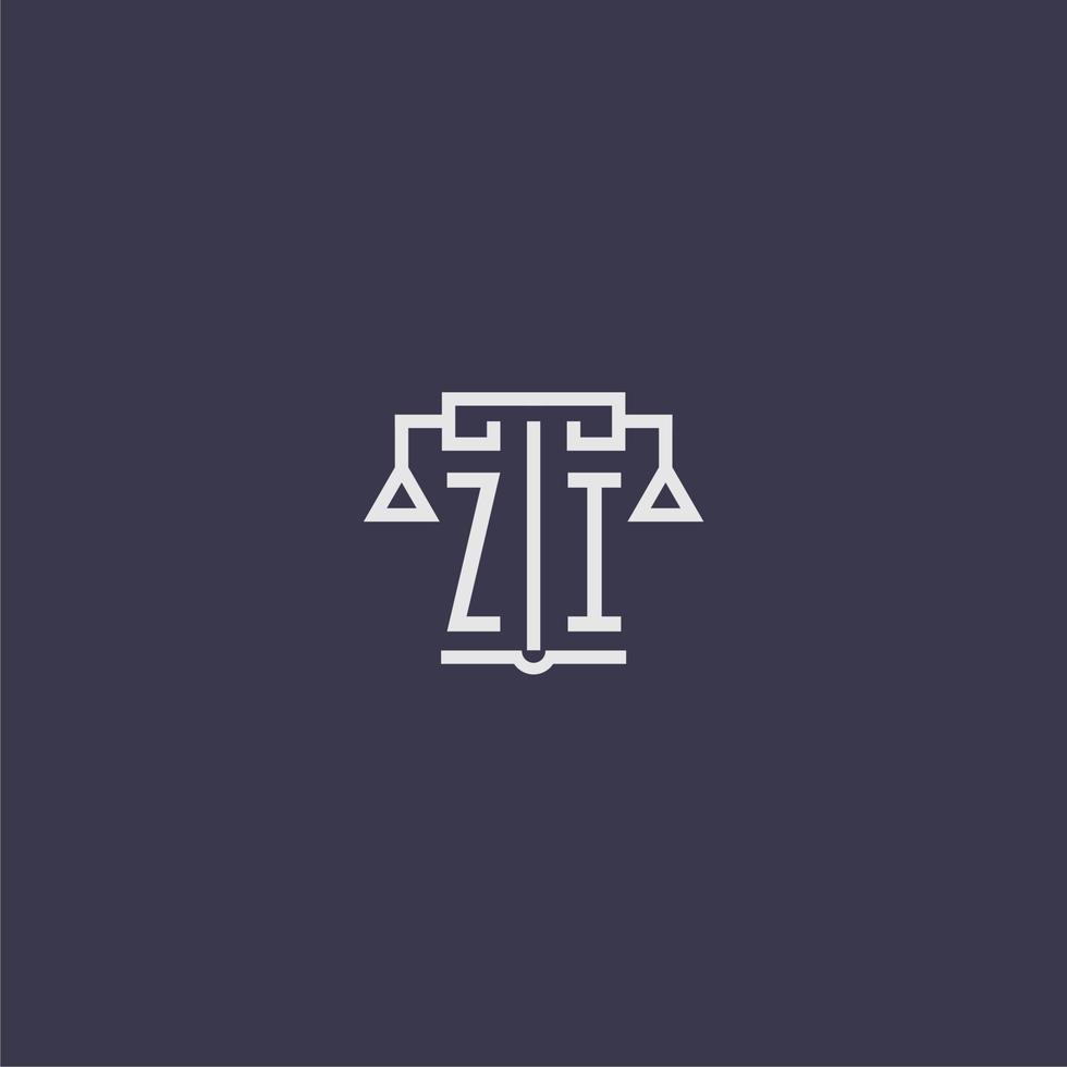 monograma inicial zi para logotipo de escritório de advocacia com imagem vetorial de escalas vetor