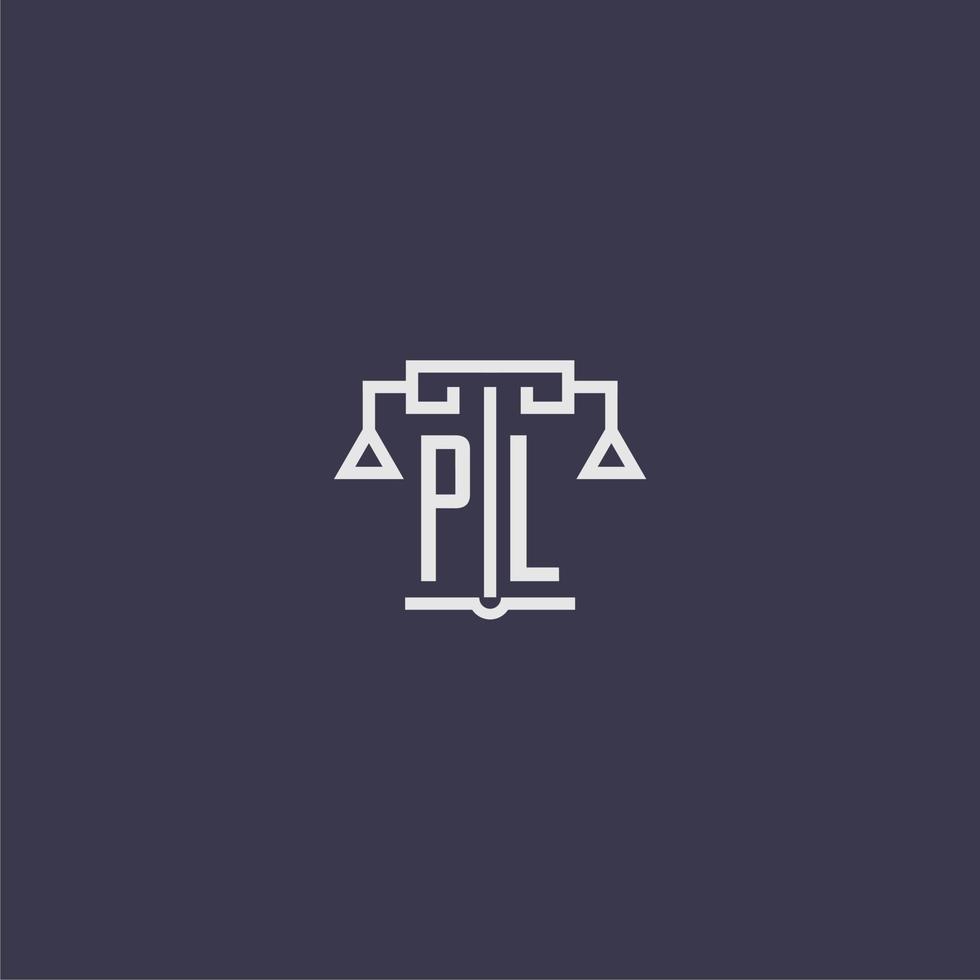 pl monograma inicial para logotipo de escritório de advocacia com imagem vetorial de escalas vetor