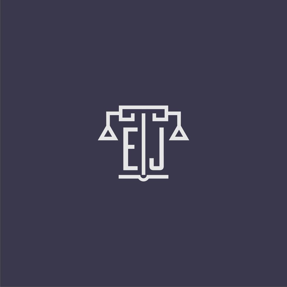 monograma inicial ej para logotipo de escritório de advocacia com imagem vetorial de escalas vetor