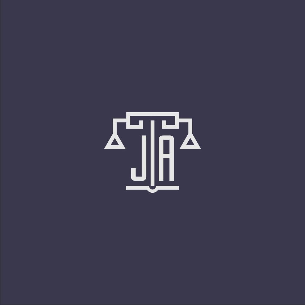 ja monograma inicial para logotipo de escritório de advocacia com imagem vetorial de escalas vetor