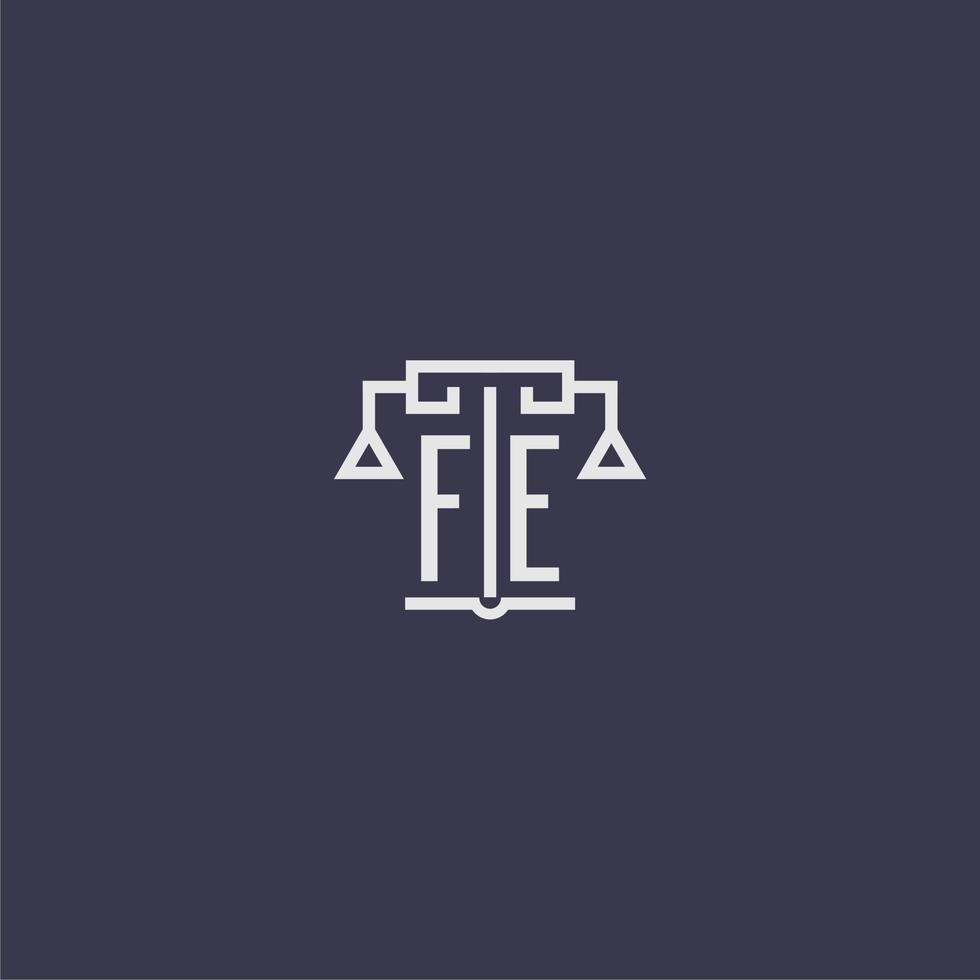 fe monograma inicial para logotipo de escritório de advocacia com imagem vetorial de escalas vetor