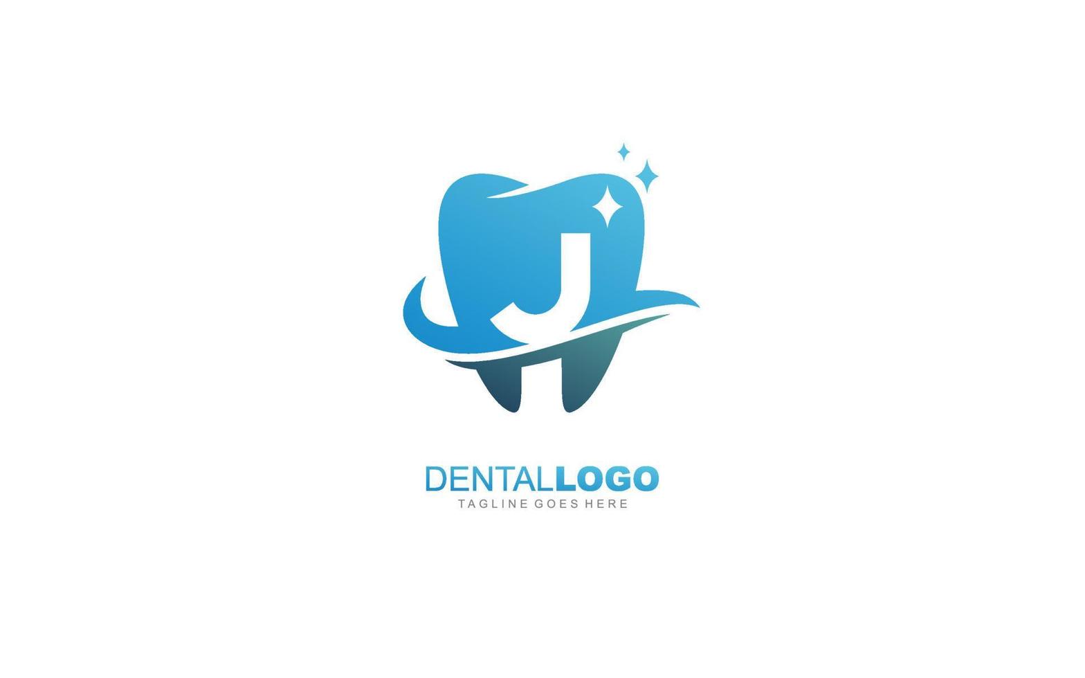 j logotipo dentista para empresa de branding. ilustração vetorial de modelo de carta para sua marca. vetor