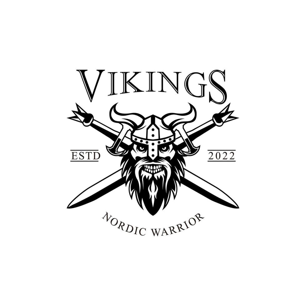 zangado guerreiro viking homem logotipo ícone símbolo modelo vintage preto e branco para rótulos, emblemas, distintivos ou modelo de design vetor