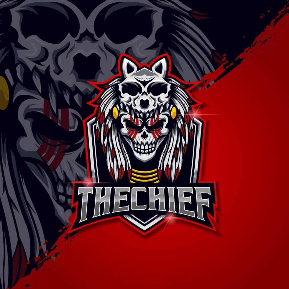 modelo de design de logotipo de jogo e-sport de caveira de lobo indiano vetor