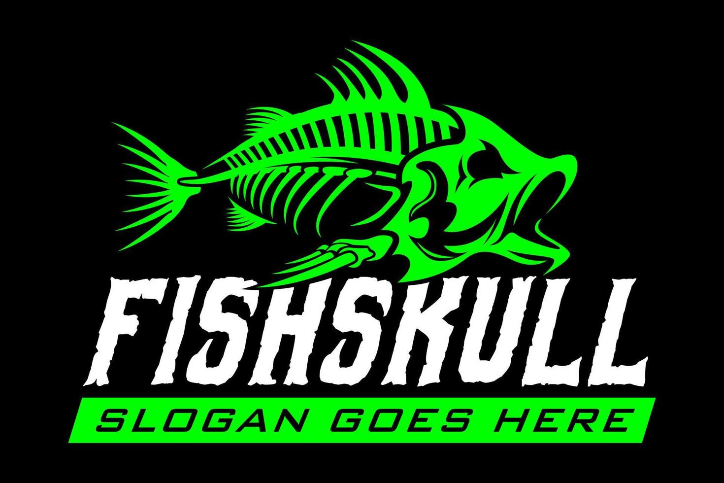 logotipo de pesca de caveira de esqueleto de garoupa baixa em fundo preto escuro em modelo de estilo de design de logotipo rústico vintage moderno ilustração em vetor
