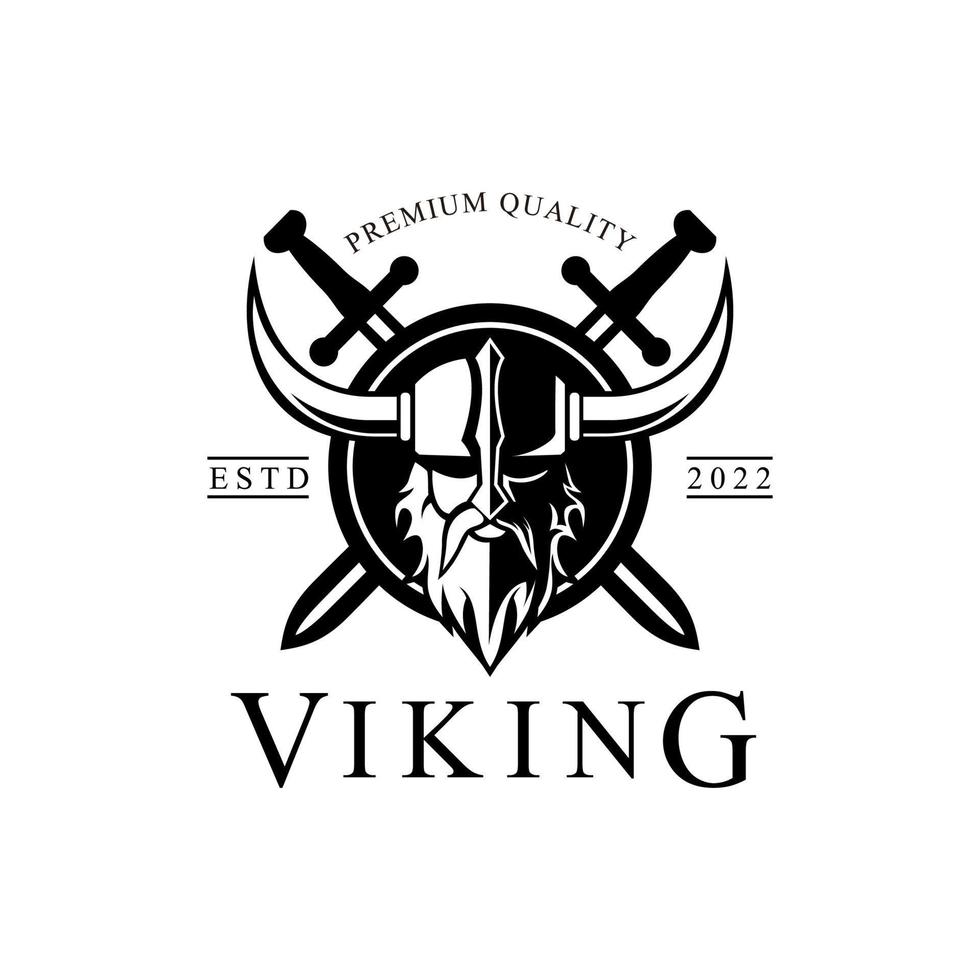 viking guerreiro homem logotipo ícone símbolo modelo vintage preto e branco para rótulos, emblemas, distintivos ou modelo de design vetor