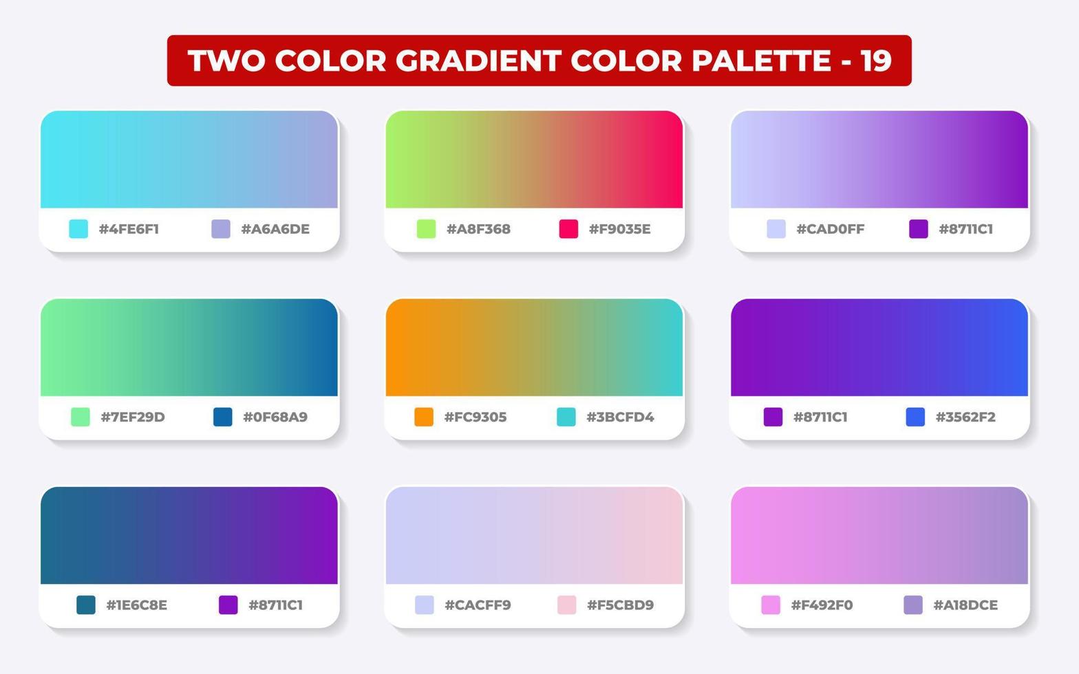 paleta de cores gradiente com códigos de cores em rgb ou hex, catálogo, cores da moda, amostras de gradiente definir ilustração vetorial, guias de cores vetor