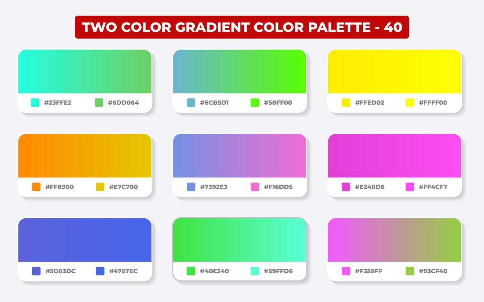 paleta de cores gradiente com códigos de cores em rgb ou hex, catálogo, cores da moda, amostras de gradiente definir ilustração vetorial, guias de cores vetor