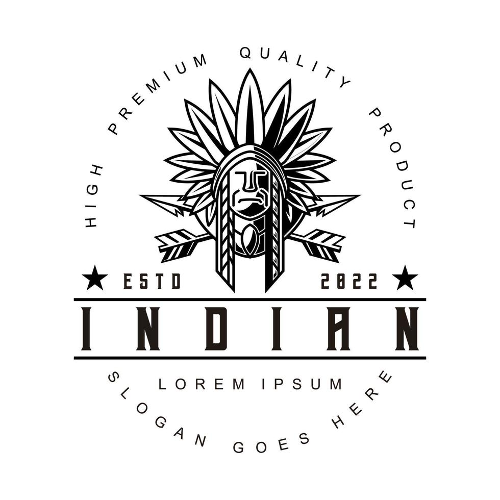 chefe indiano apache logotipo vintage mascote personagem de design preto e silhueta wahite ilustração vetorial vetor