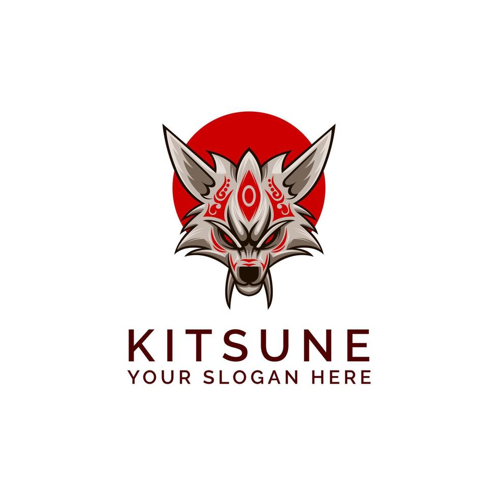 ilustração em vetor de logotipo de lobo kitsune cabeça japonesa