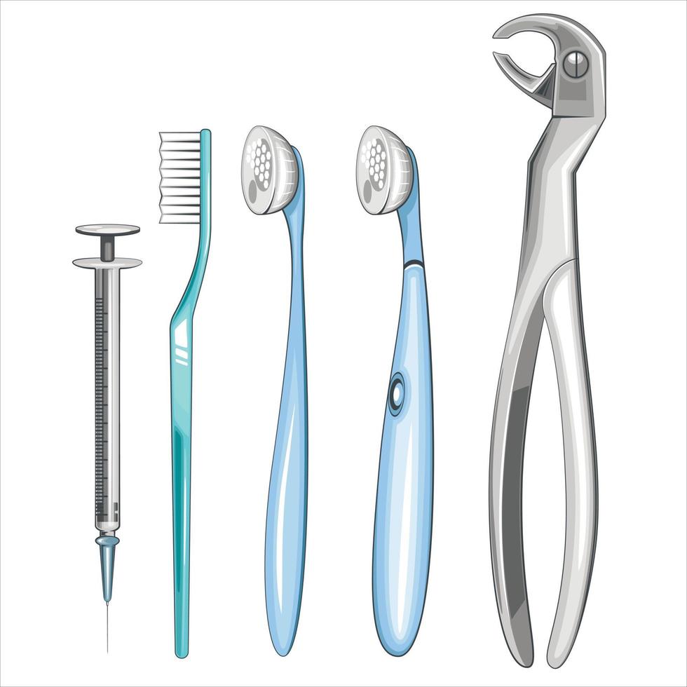 ilustração de equipamento de dente, suprimentos odontológicos, ilustração vetorial de dentista, cuidados bucais vetor