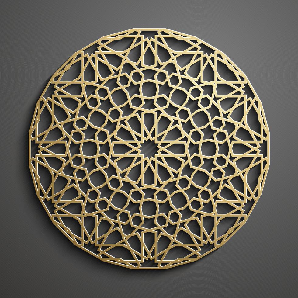 vetor de ornamento islâmico, motivo persa. Elementos de padrão redondo islâmico do ramadã 3d. conjunto de modelo de logotipo geométrico. vetor de símbolos árabes ornamentais circulares.