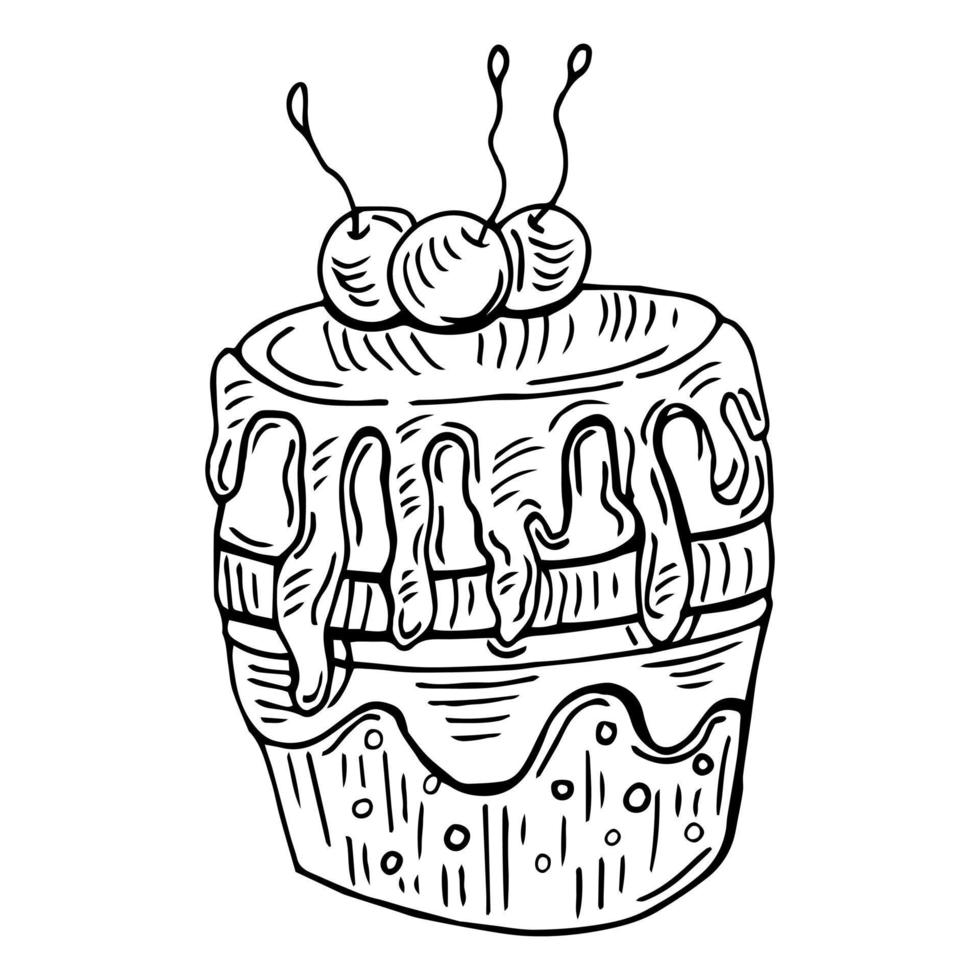ilustração desenhada à mão de cupcake saboroso. ilustração vetorial. desenho de cupcake vetor