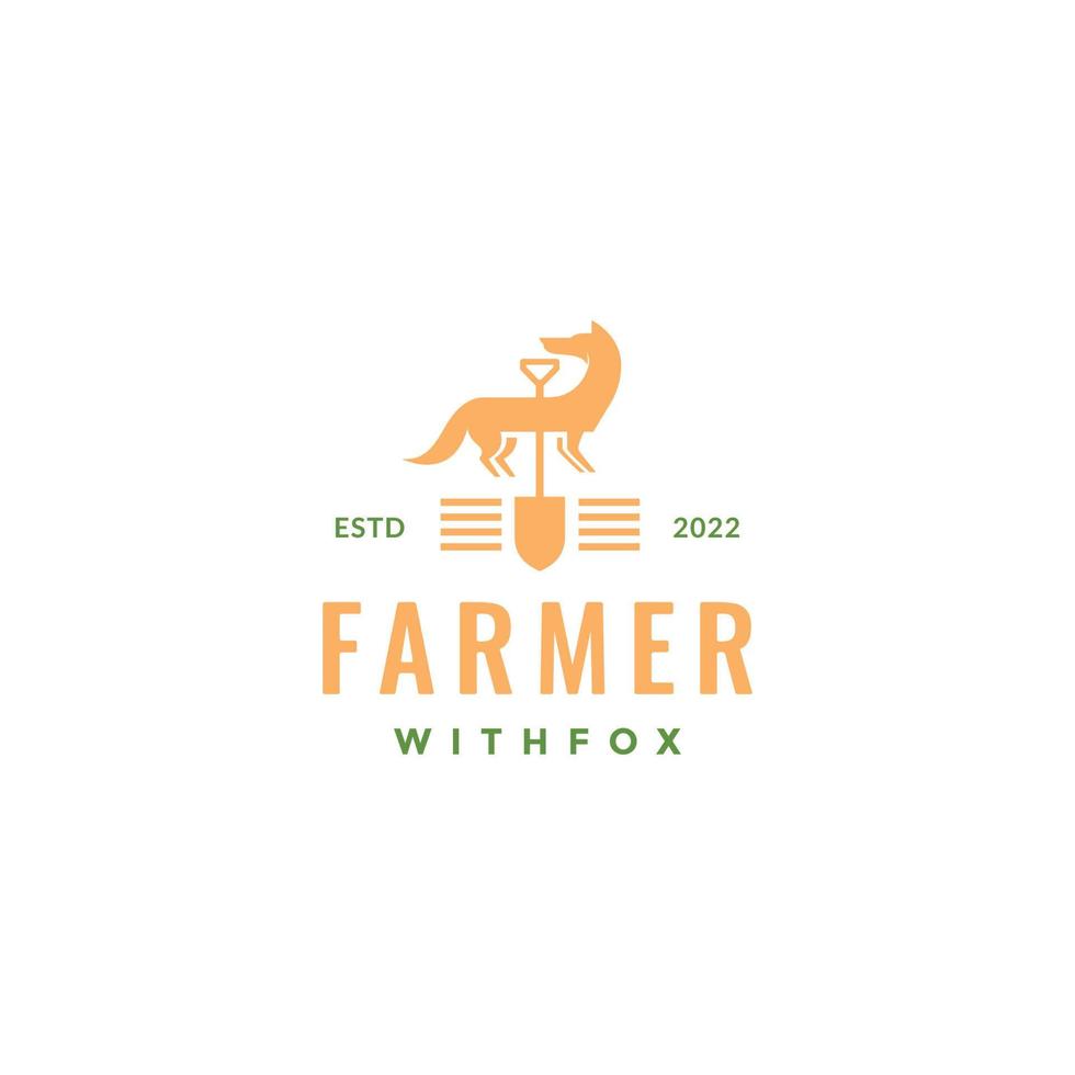 raposa com vetor de design de logotipo moderno de fazendeiro de pá