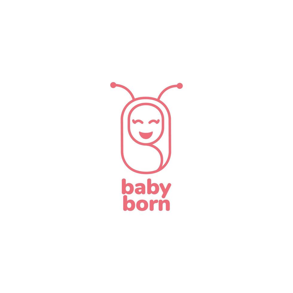 sorriso de bebê nascido com vetor de design de logotipo de mascote fofo de borboleta