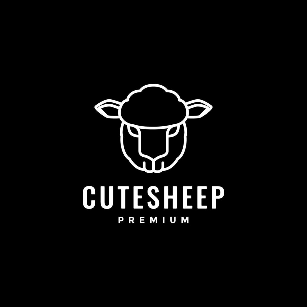 vetor de design de logotipo branco de linha minimalista de cabeça de ovelha