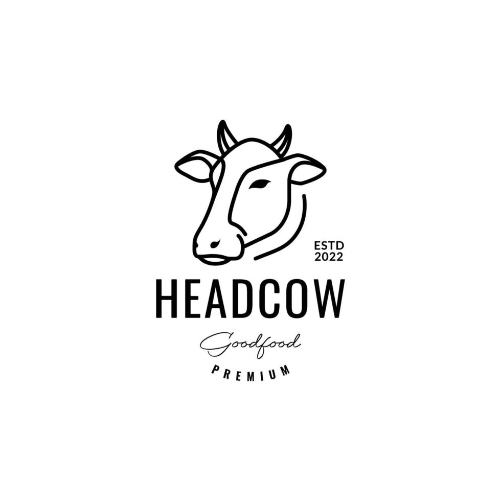 cabeça vaca gado gado wagyu linha minimalista mascote design de logotipo vintage vetor