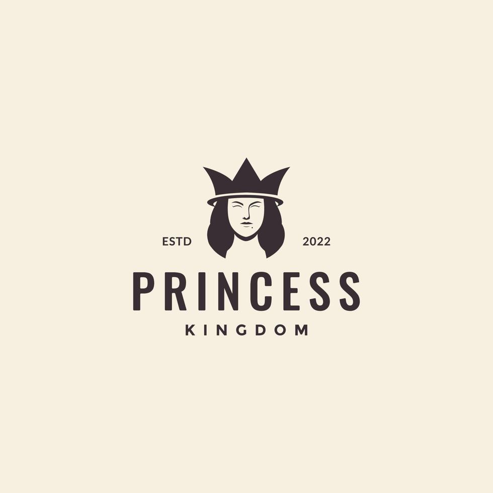 rosto de princesa com vetor de design de logotipo hipster de coroa