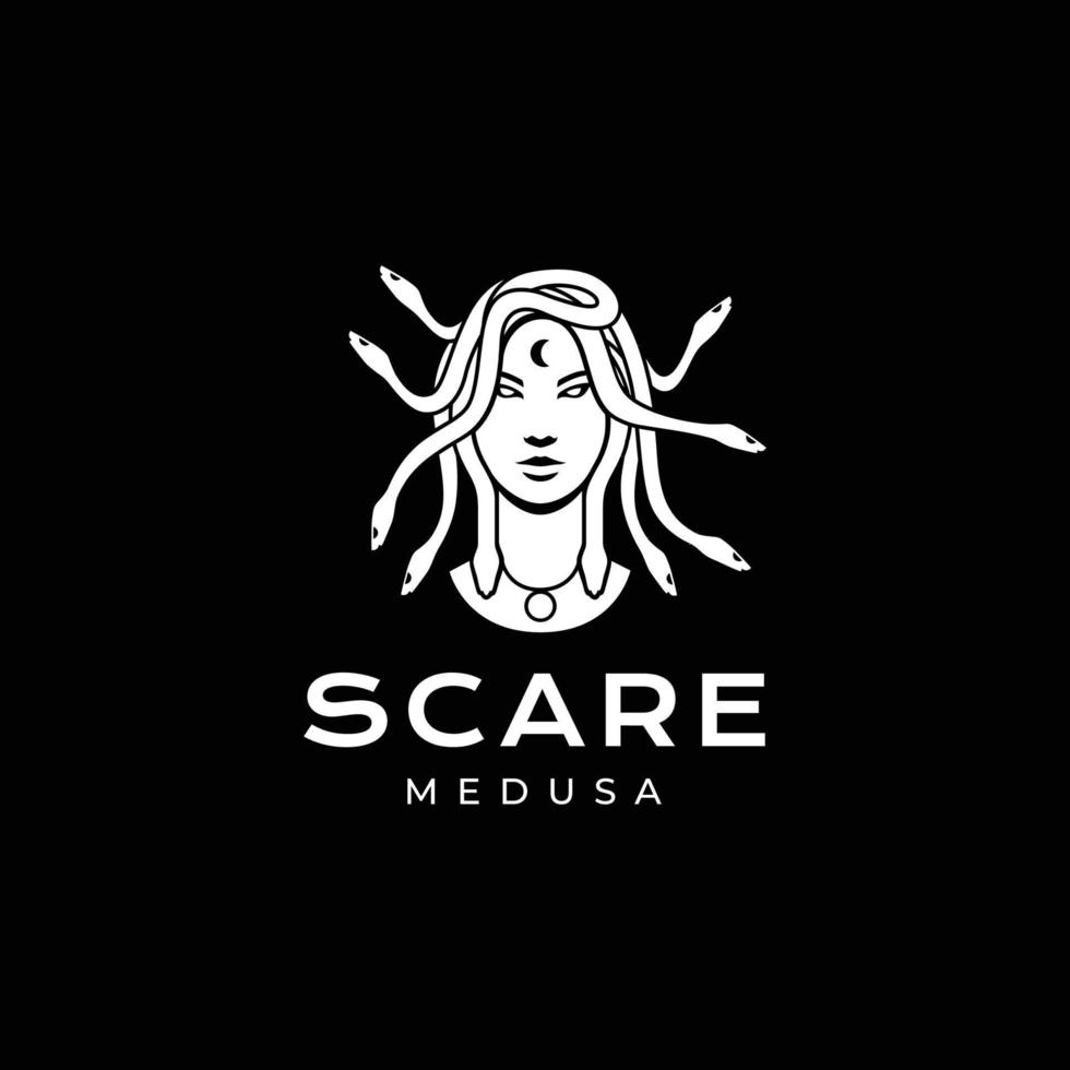 rosto feminino com vetor de design de logotipo de medusa de cabelo de cobra