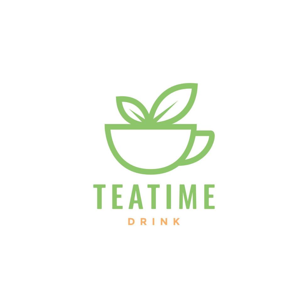 xícara de bebida quente com vetor de design de logotipo minimalista de chá de folhas