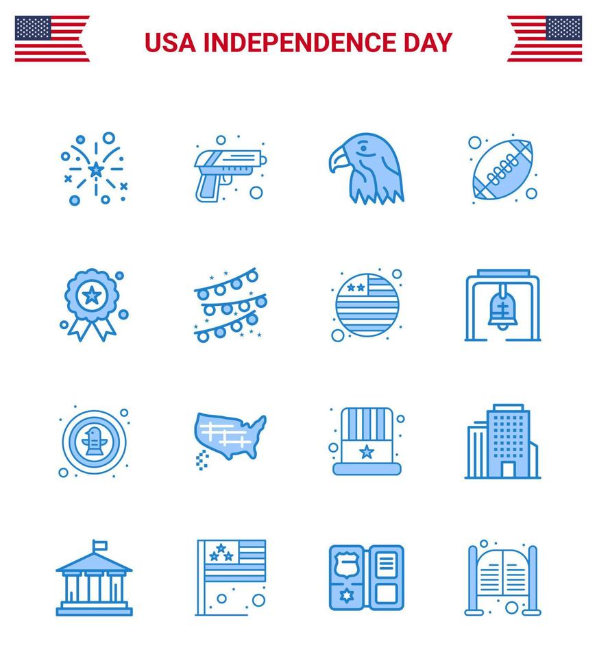 16 sinais azuis para o dia da independência dos eua independece bola americana animais esportes bola editável dia dos eua vetor elementos de design