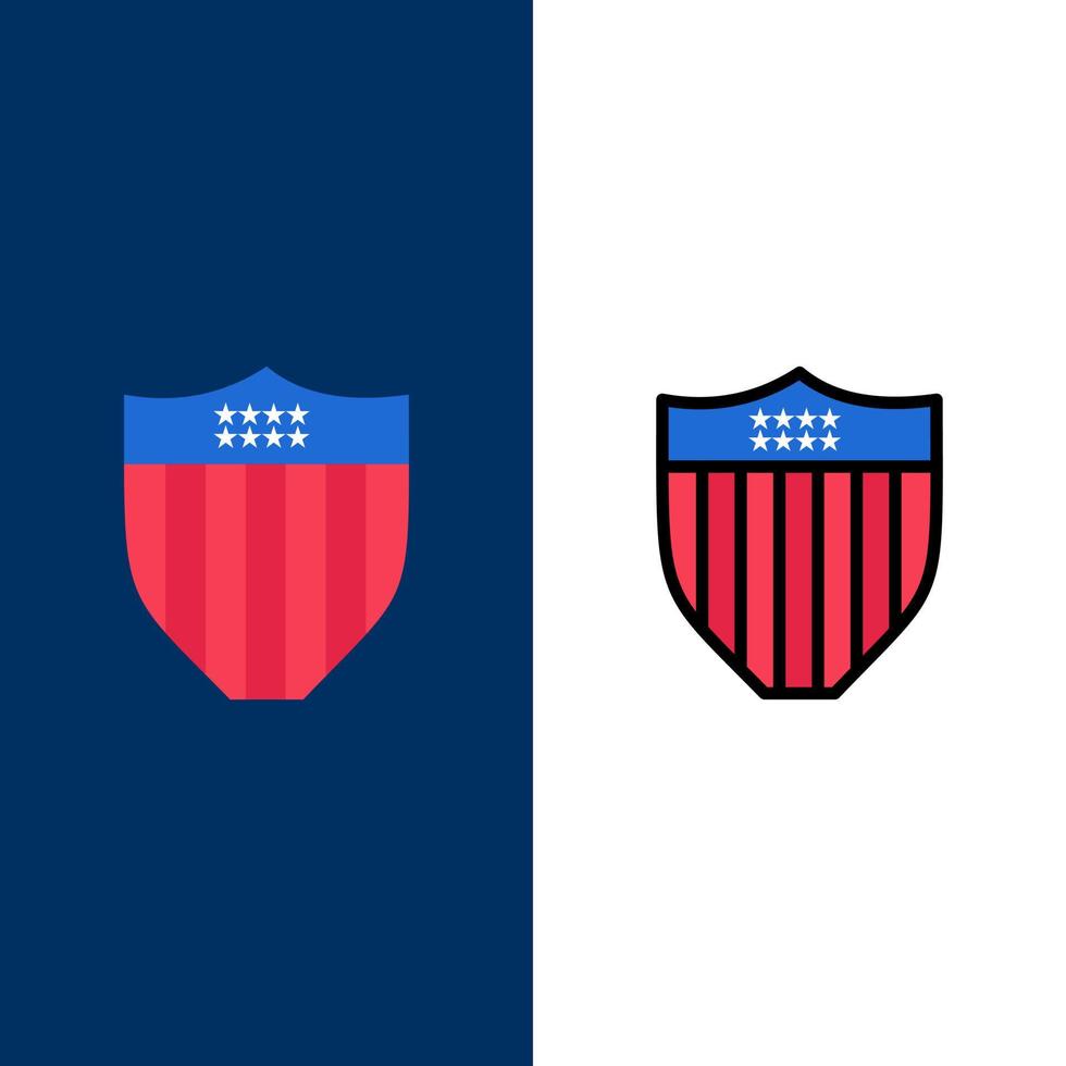 escudo americano segurança ícones dos eua lisos e cheios de linha conjunto de ícones vector fundo azul