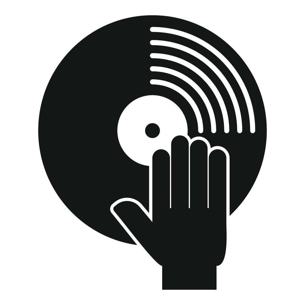 dj mão no ícone do disco de vinil, estilo simples vetor