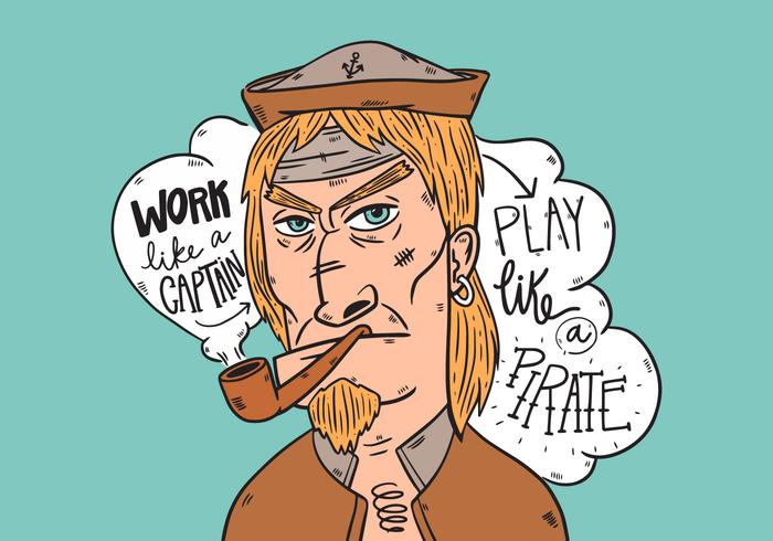 Personagem de banda desenhada Velho Marinheiro Tubulação de fumo com letras vetor
