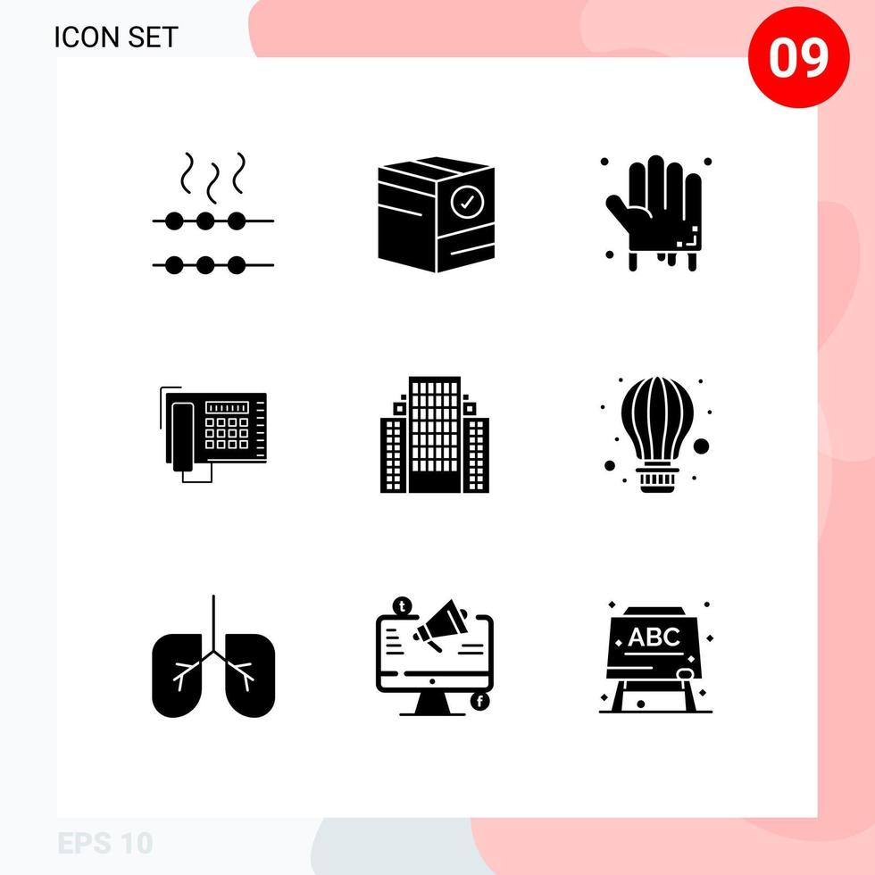 pacote de interface de usuário de 9 glifos sólidos básicos de apartamento chamar número de telefone sangrento elementos de design de vetores editáveis