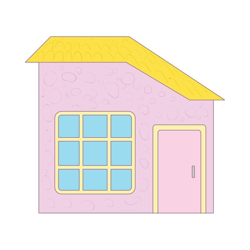 Uma Casa Amarela De Desenho Animado Com Um Telhado Rosa