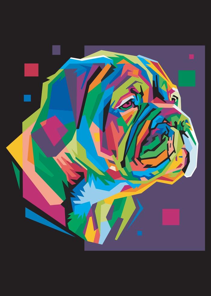 cabeça de cachorro colorida com backround de estilo pop art isolado legal. estilo wpap vetor