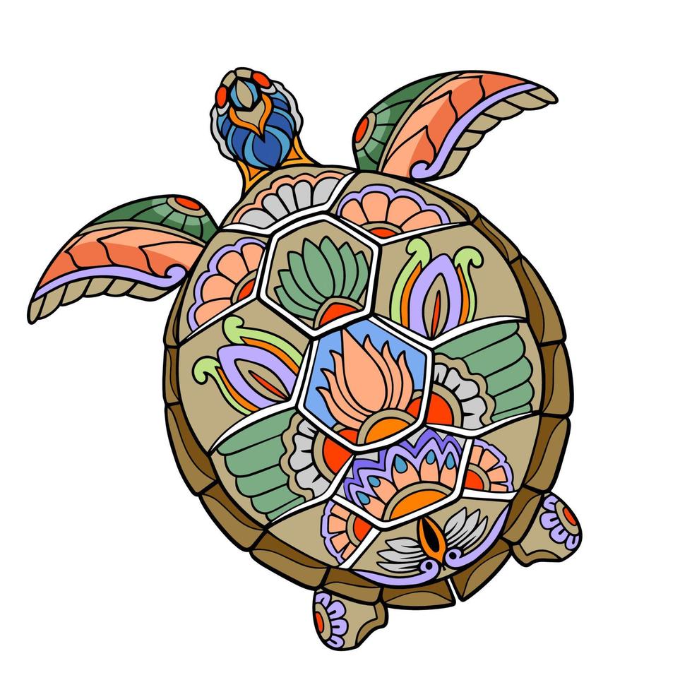 artes coloridas da mandala da tartaruga. isolado no fundo branco. vetor