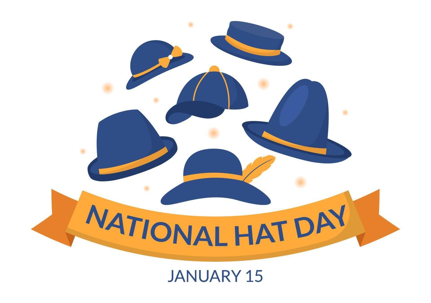 dia nacional do chapéu comemorado todos os anos em 15 de janeiro com chapéus fedora, boné, cloche ou derby na ilustração de modelos desenhados à mão de desenhos animados planos vetor