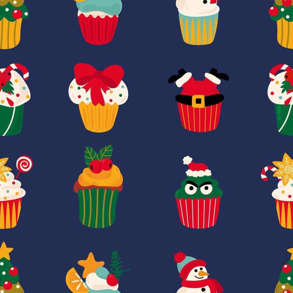 padrão sem emenda com cupcakes de natal. design para tecido, têxtil, papel de parede, embalagem, papel de embrulho. vetor